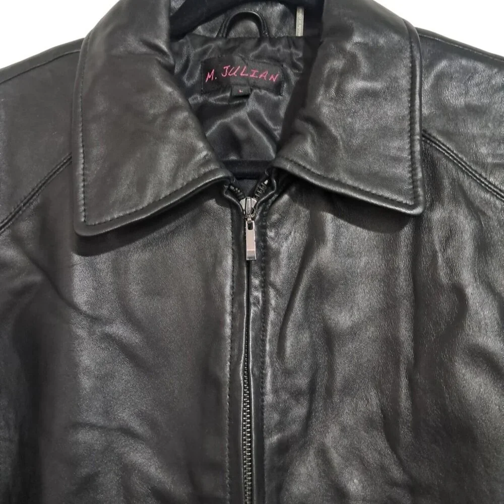 M. Julian Womens Genuine Leather Black Jacket With Zip Closure Lined With Polyes